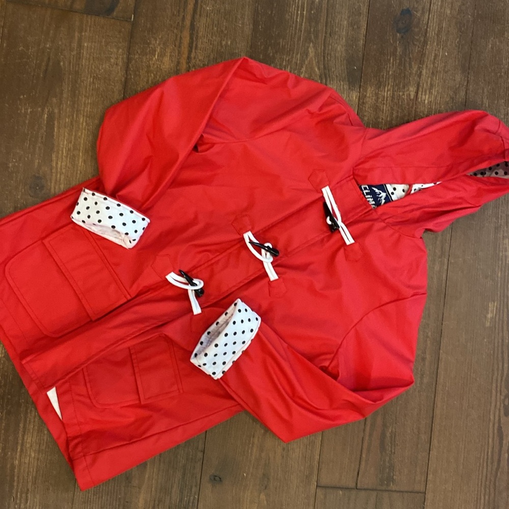 Adorable, red rain, jacket kids in terrific preowned condition